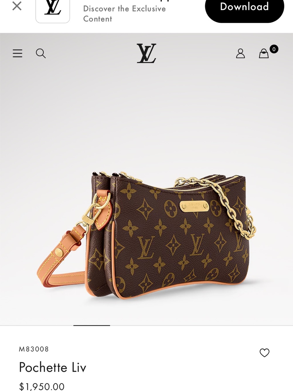 Louis Vuitton Monogram Pochette Liv with Vachetta Trim and Gold Chain - Picture 5 of 15